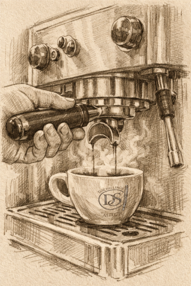 Ein Espresso bitte schön Espressomaschine muss auch ins Bild