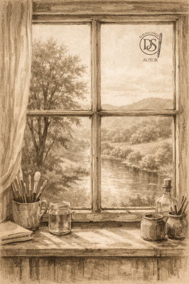 Landschaft aus dem Fenster gesehen dieses mal ein geschlossenes Fenster
