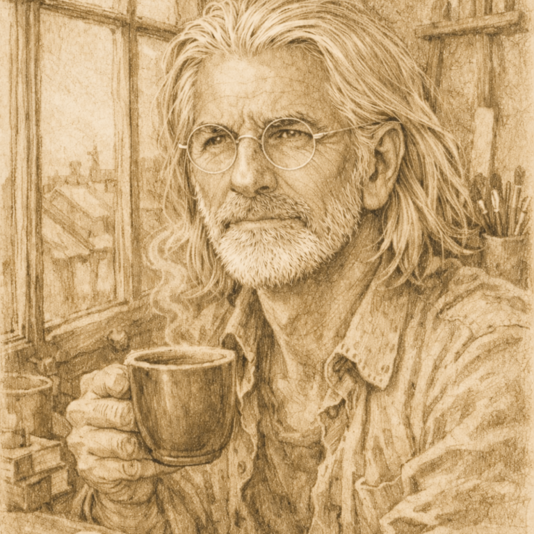 Detlef Schillings beim Kaffeetrinken
