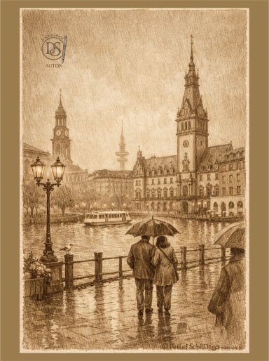 Spaziergang im norddeutschen Schietwetter Rathaus von Hamburg
