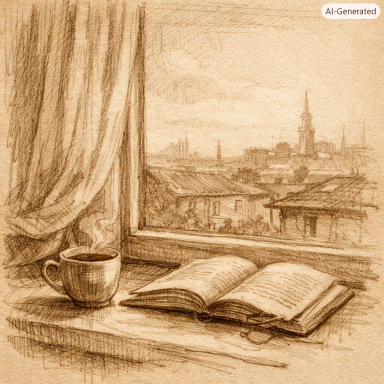 ein weiteres Fenster, Bild in sepia ein anderer Morgen - die Zeilen warten geduldig