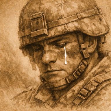 Trauriger Soldat in sepia Gedanke zum Weltgeschehen