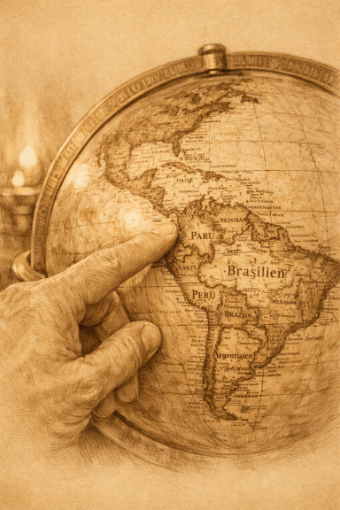 Traumziele in sepia Reiseplanung auf dem Globus