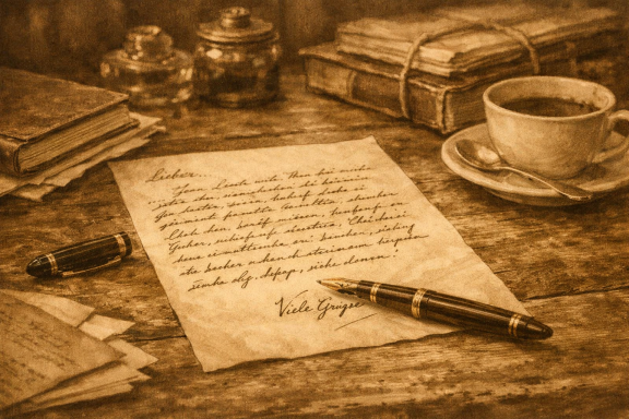 Der Brief in sepia Schreibtisch mit leerem Blatt