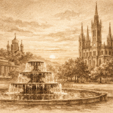 Griechische Kapelle, Marktkirche, Kurhausbrunnen in Wiesbaden Ansicht von Wiesbaden