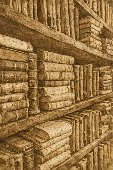 Gedanken im Sepia altes Bücherregal