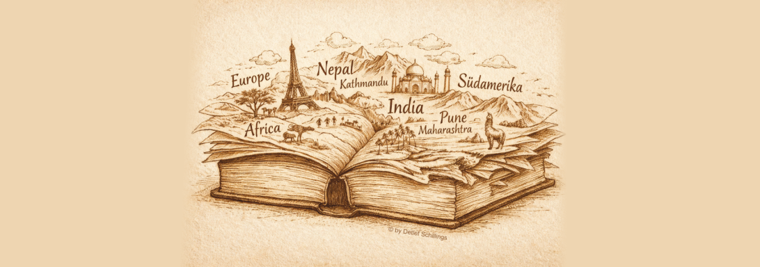 Das Buch in sepia Buch und die bereisten Kontinente