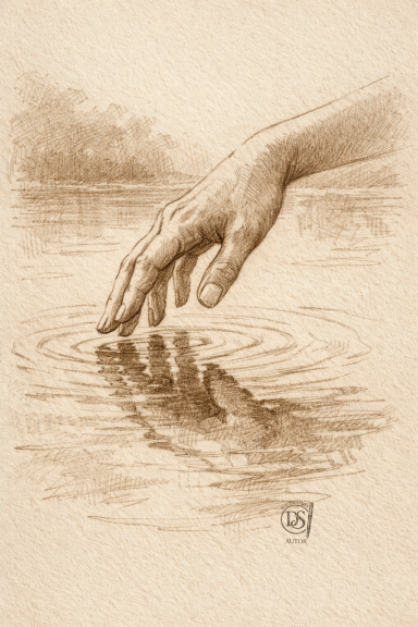 Die Hand in sepia Hand berührt das Wasser